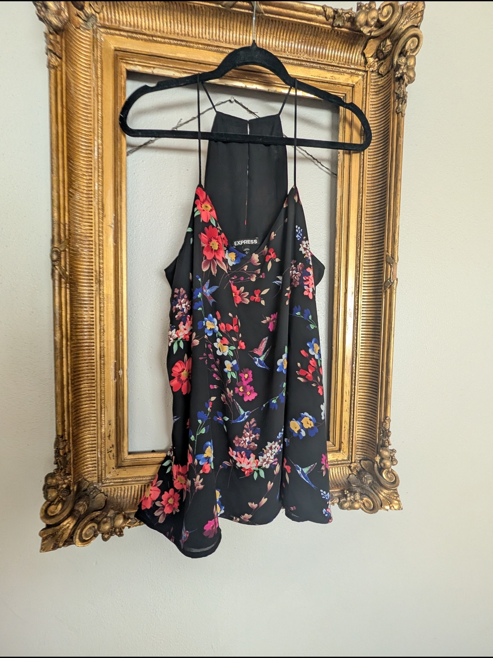 Express Black Floral Barcelona Spaghetti-Strap Cami